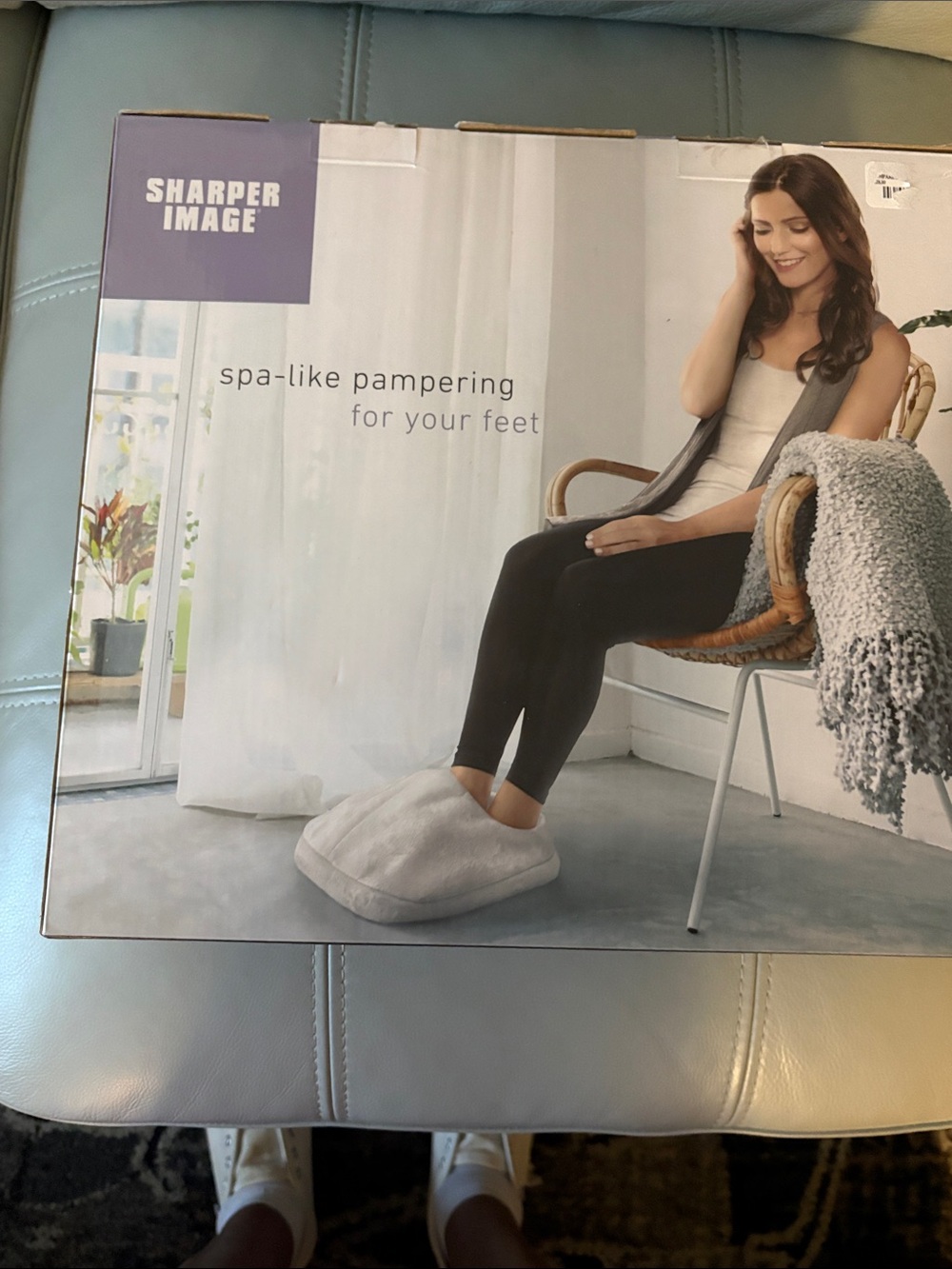 Sharper Image Women's Plush Foot Spa Slippers - Light Gray/White